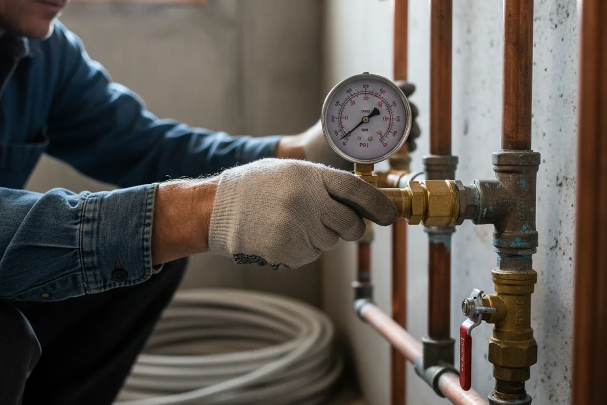 Pressure testing a repaired line during Water Line Repair in Edwards
